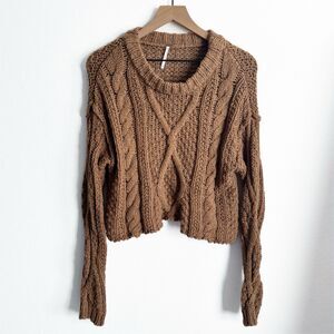 Free People Sweater‎ Womens Small Brown Crop Chunky Knit Boho Hippie Festival